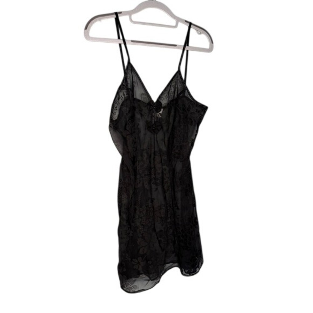 Cinema Etoile black sheer lace‎ floral embroidered bows nightie slip dress